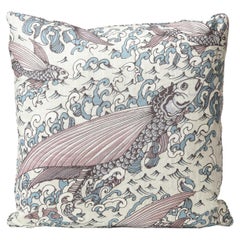 "Mystique" by Peter Fasano Pink, Blue and Cream Linen Pillow