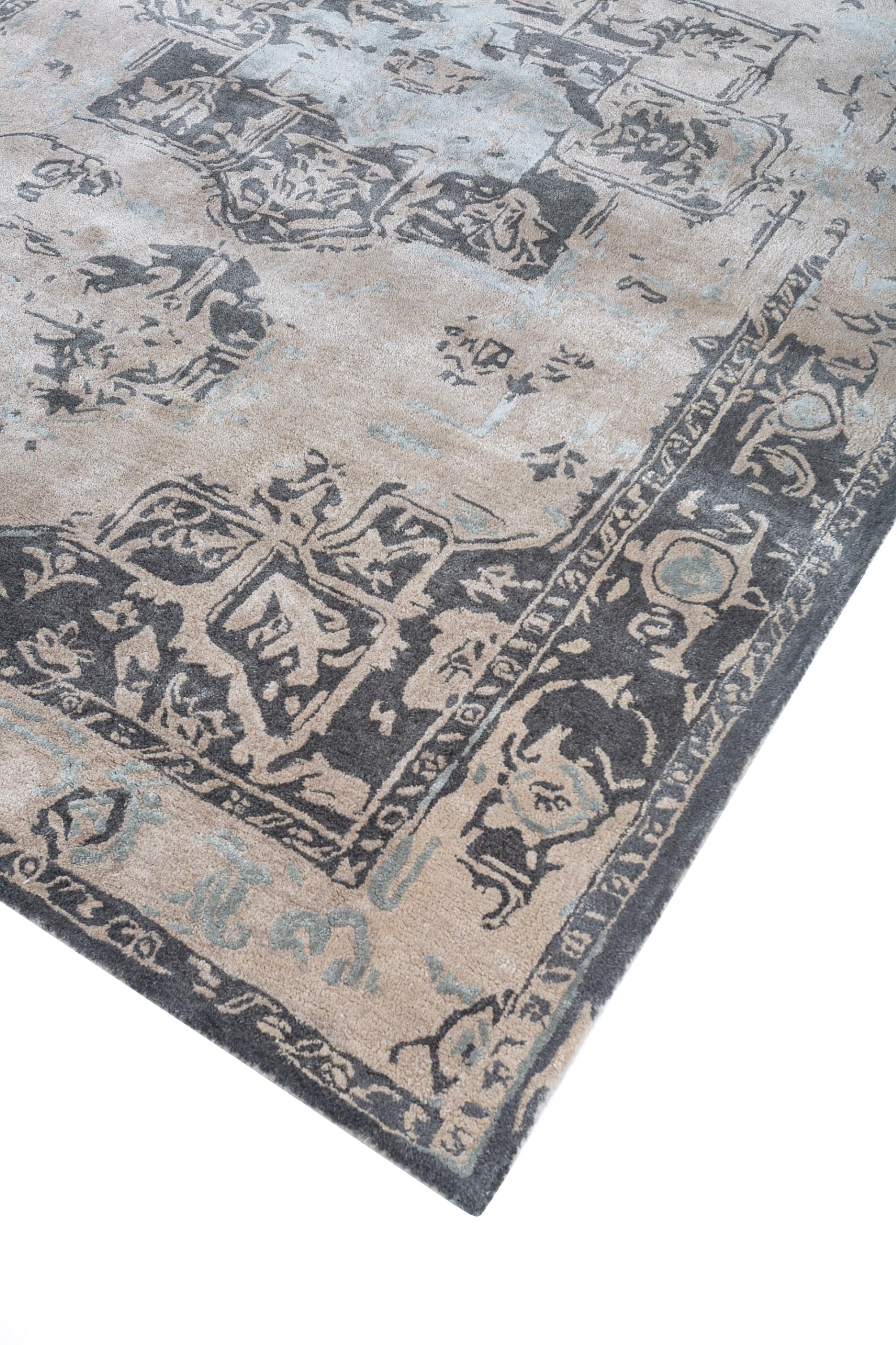 Tibetan Mystique Mingle Italian Straw Charcoal Slate 180x270 cm Hand Tufted Rug For Sale