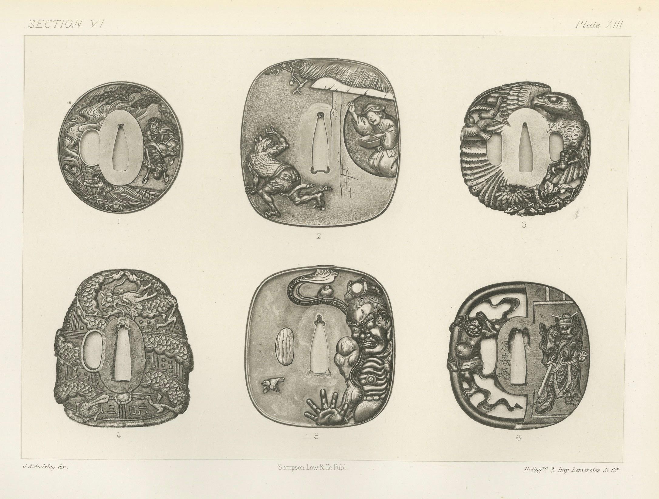 Paper Mythical and Narrative Japanese Tsuba Designs (Sword Guards) – by Audsley, 1884 For Sale