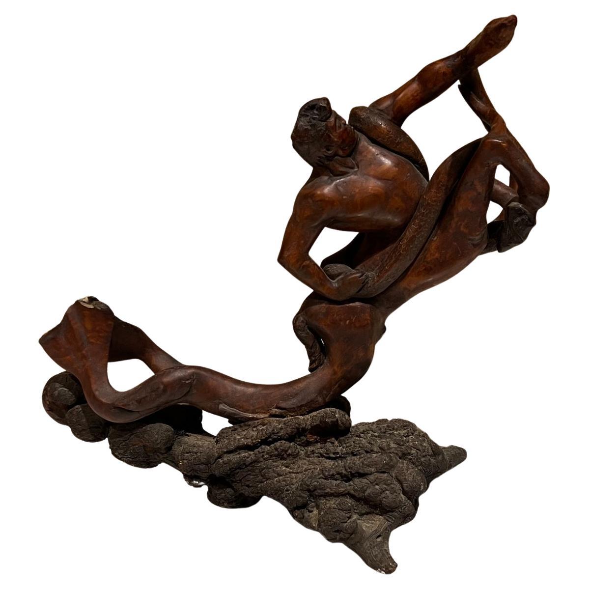 Art mythique Hercule et l'H Hydra Sculpture en bois