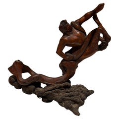 Vintage Mythical Art Hercules and The Hydra Wood Sculpture