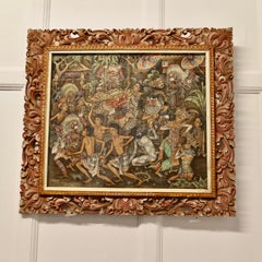 Mythical Balinese Painting in Original Carved Frame by W Rejamus
