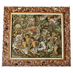 Mythical Balinese Painting in Original Carved Frame by W Rejamus