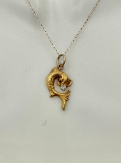 Mythical Fish Sea Creature Dragon Diamond Pendant Necklace Antique Belle Epoque