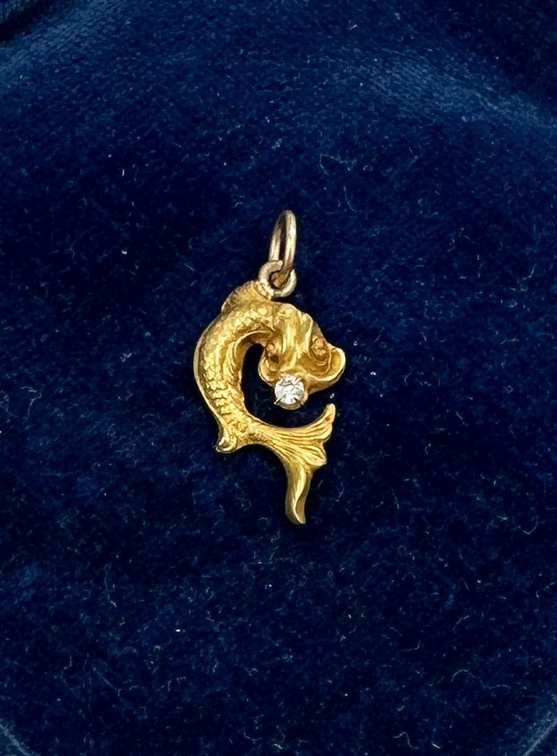 Old Mine Cut Mythical Fish Sea Creature Dragon Diamond Pendant Necklace Antique Belle Epoque For Sale