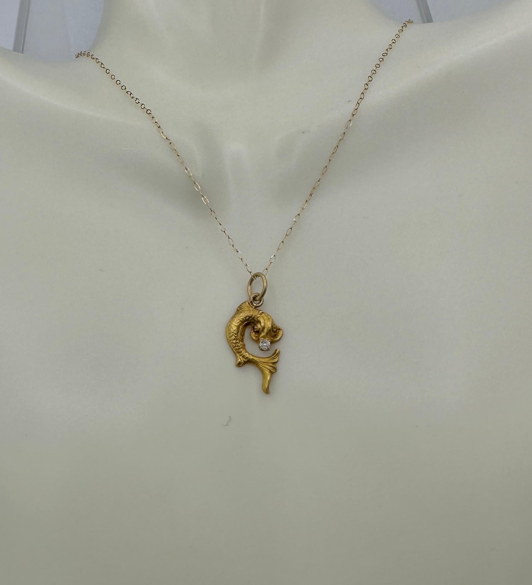 Women's or Men's Mythical Fish Sea Creature Dragon Diamond Pendant Necklace Antique Belle Epoque For Sale