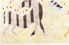 "Mythical" Modern Animal Solid Beige Cotton Rug Designed By Jean Lurçat