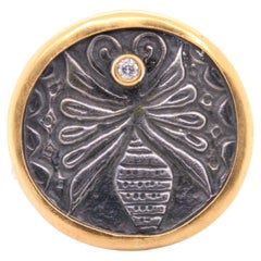 Mythologische antike Bienenmünze 'Replica' Statement-Ring mit Diamant, 24K Gold & SS
