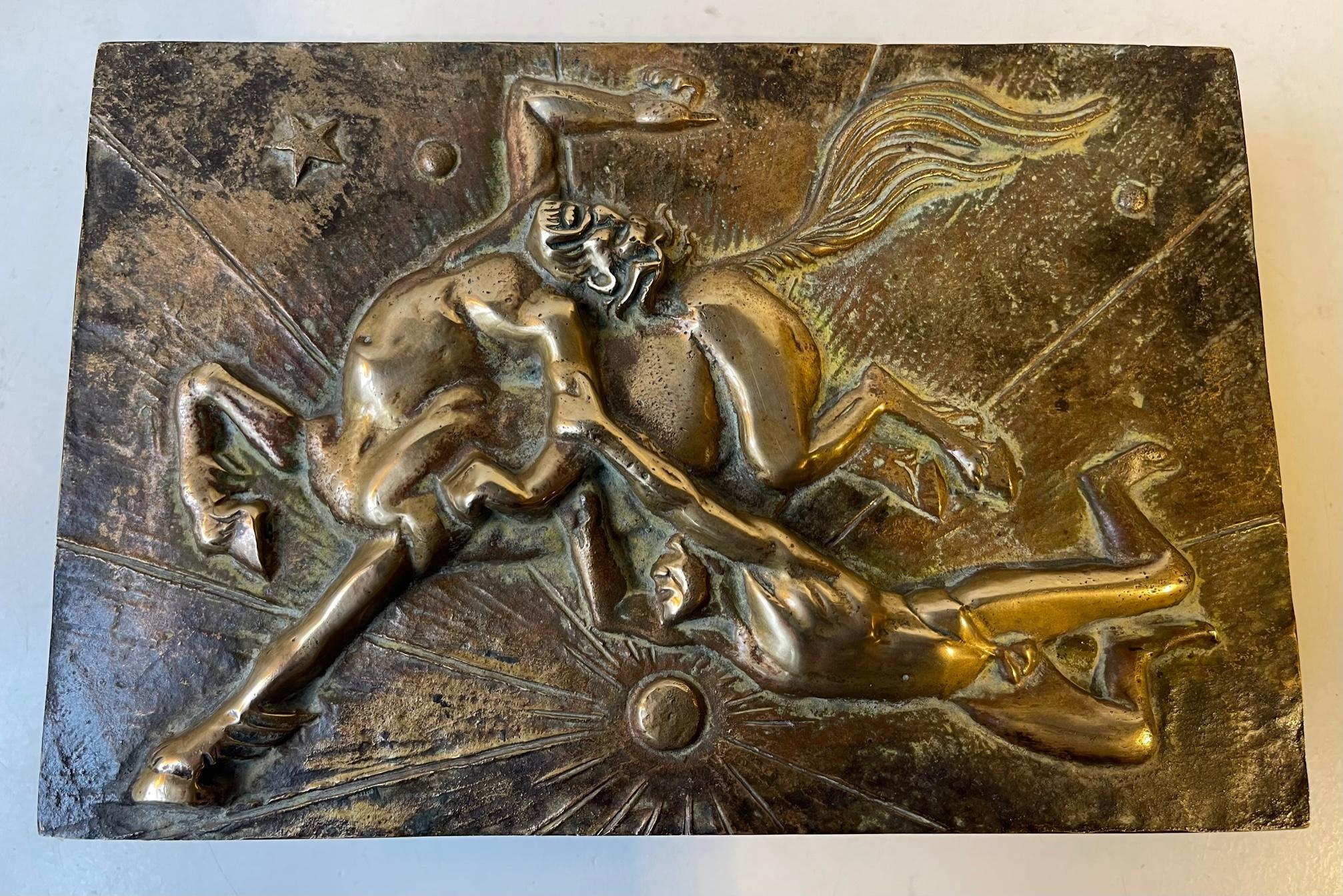 Danish Mythological Art Deco Bronze Cigar Box with Centaurus, 1930s