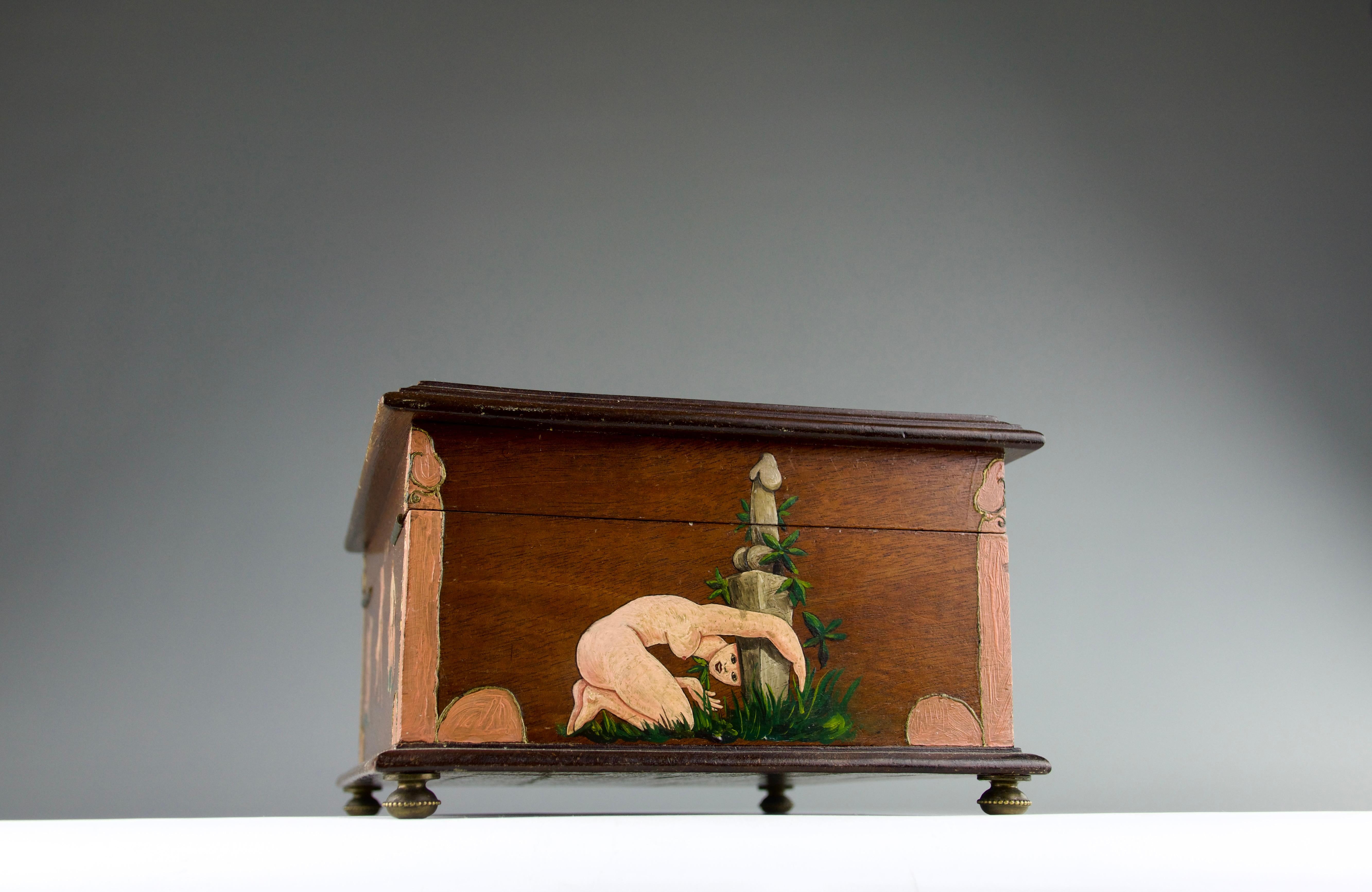 19th Century Mythological Art Nouveau Erotic Lockbox, France Early 20th Century