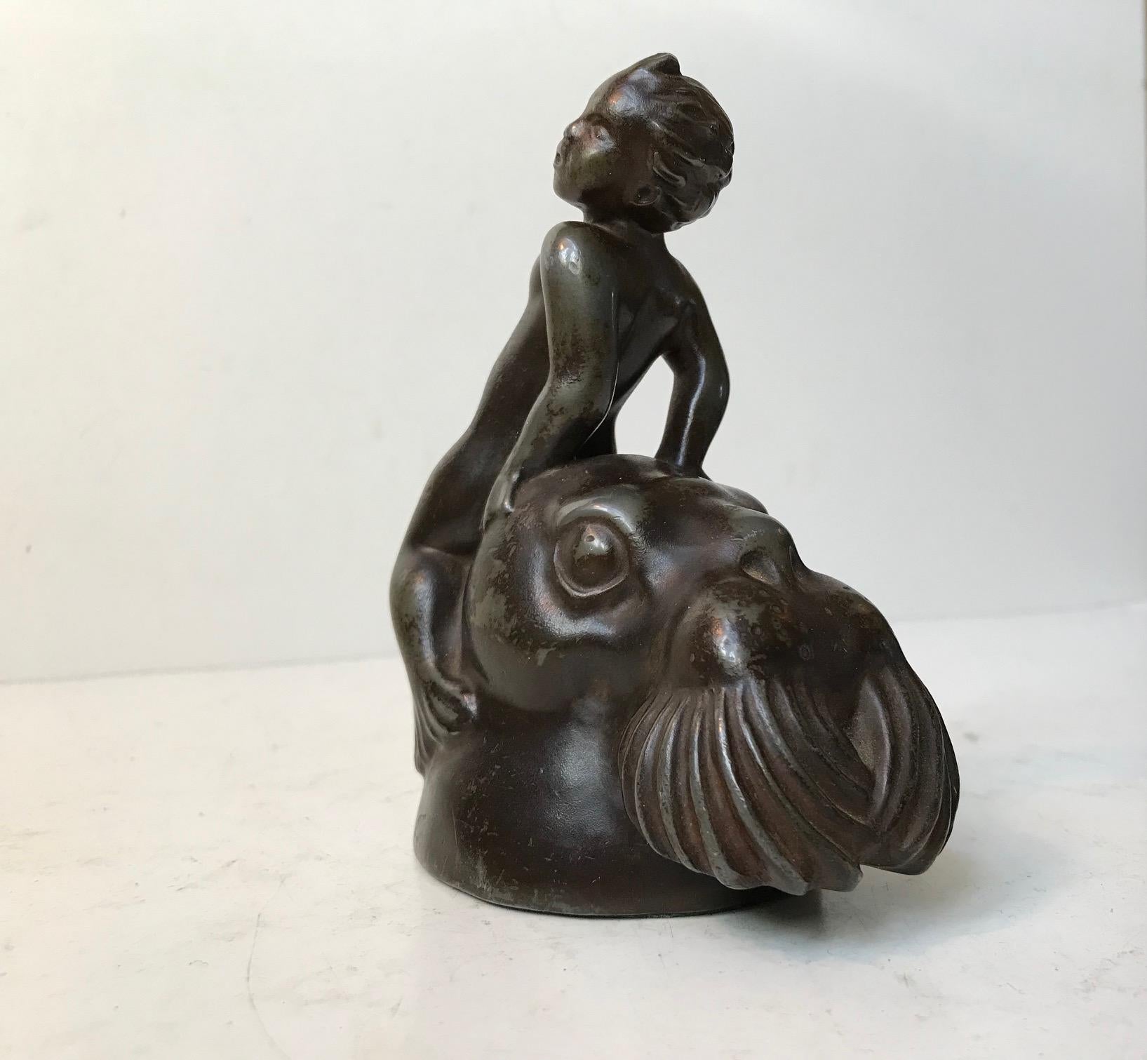 - Mythological figurine by Just Andersen designed, circa 1930
- Composed of Just Andersen's own alloy called Disko Metal
- The figurine is signed to the side: Just A.