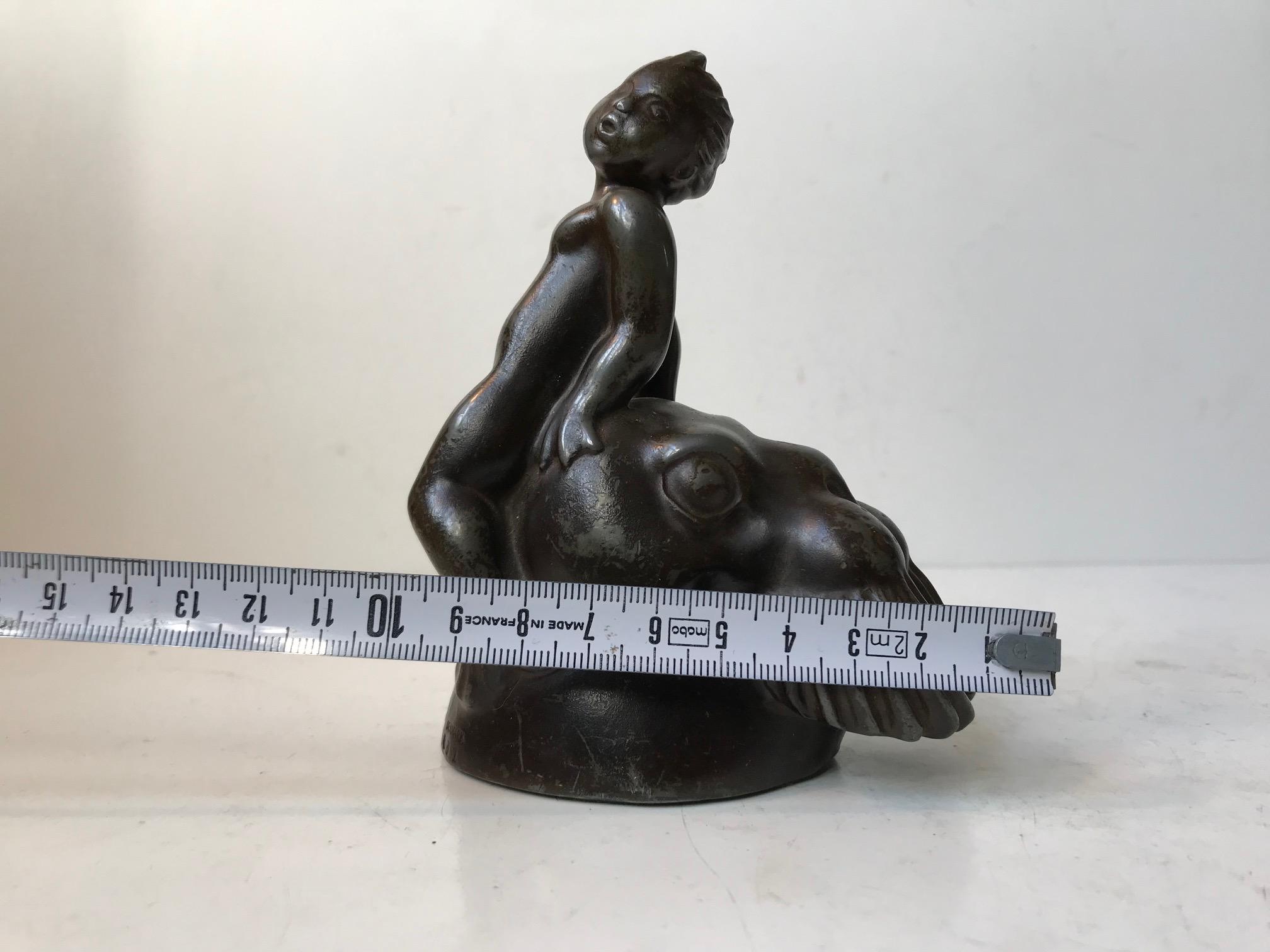 Mythological Diskometal Figurine with Walrus & Faun by Just Andersen, 1930 In Good Condition For Sale In Esbjerg, DK
