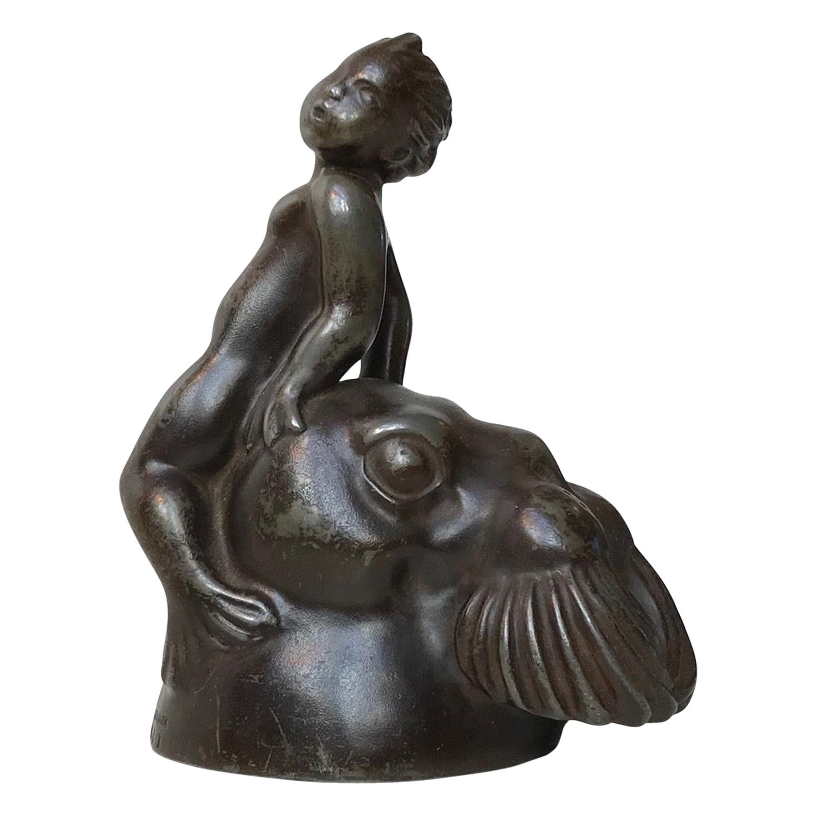 Mythological Diskometal Figurine with Walrus & Faun by Just Andersen, 1930