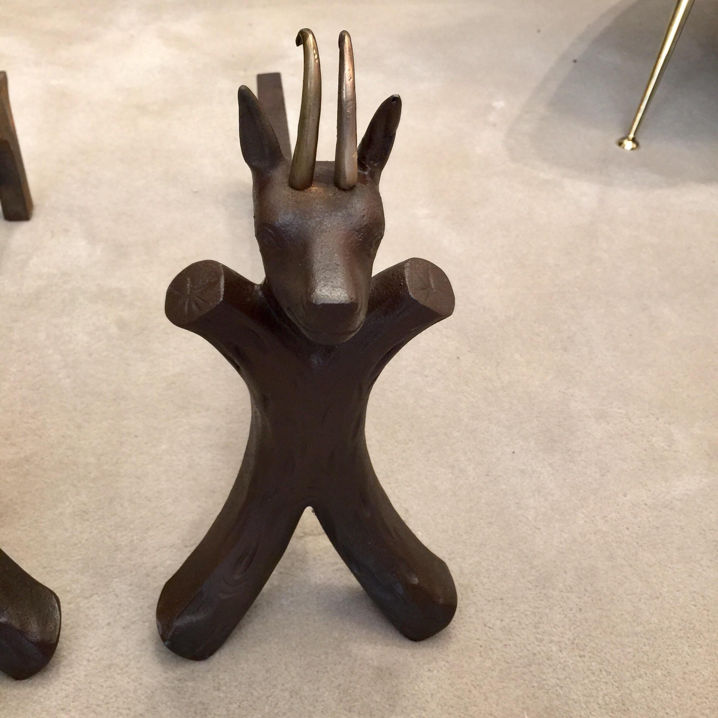Mythological Horned Creatures, French Andirons In Good Condition For Sale In East Hampton, NY