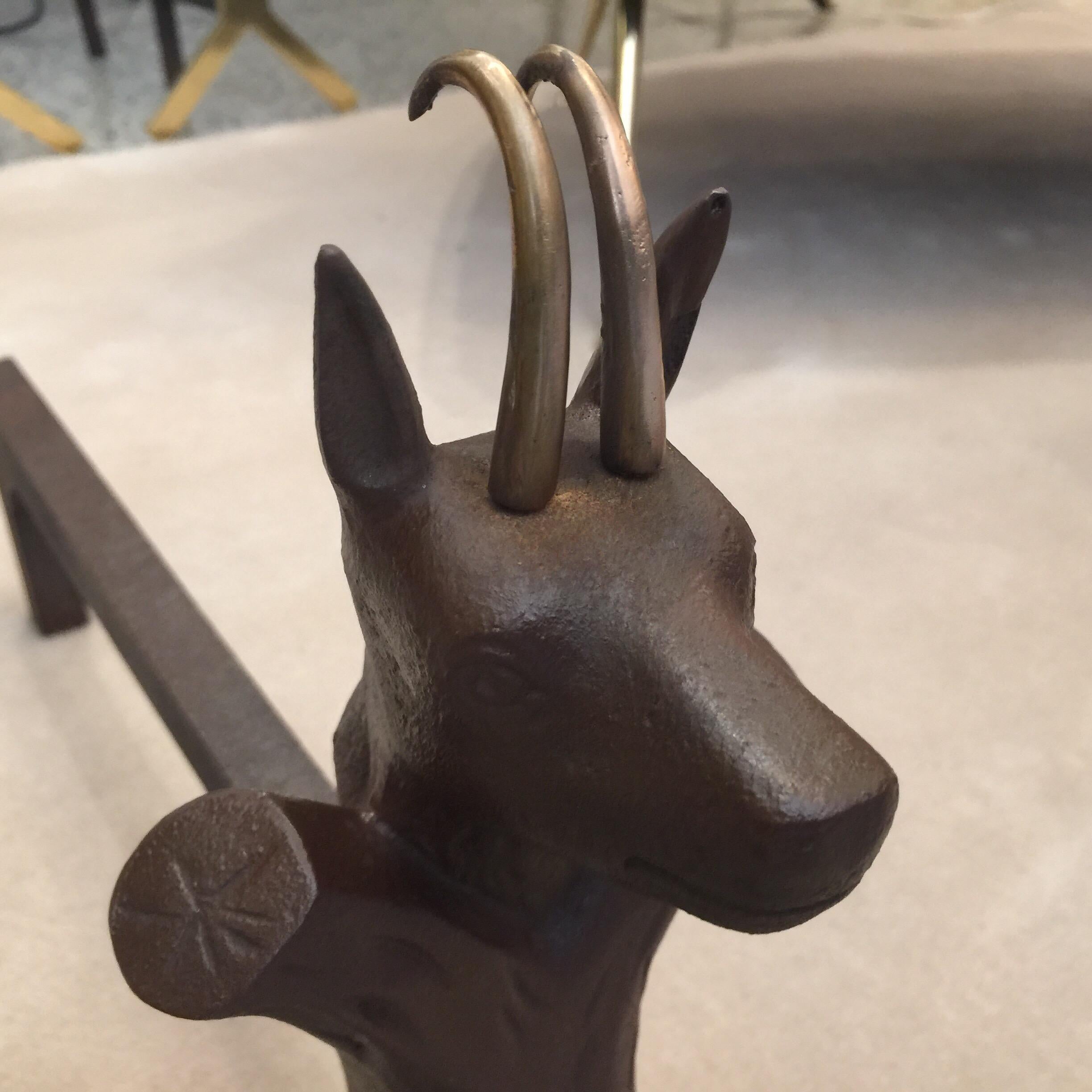 Mid-20th Century Mythological Horned Creatures, French Andirons For Sale