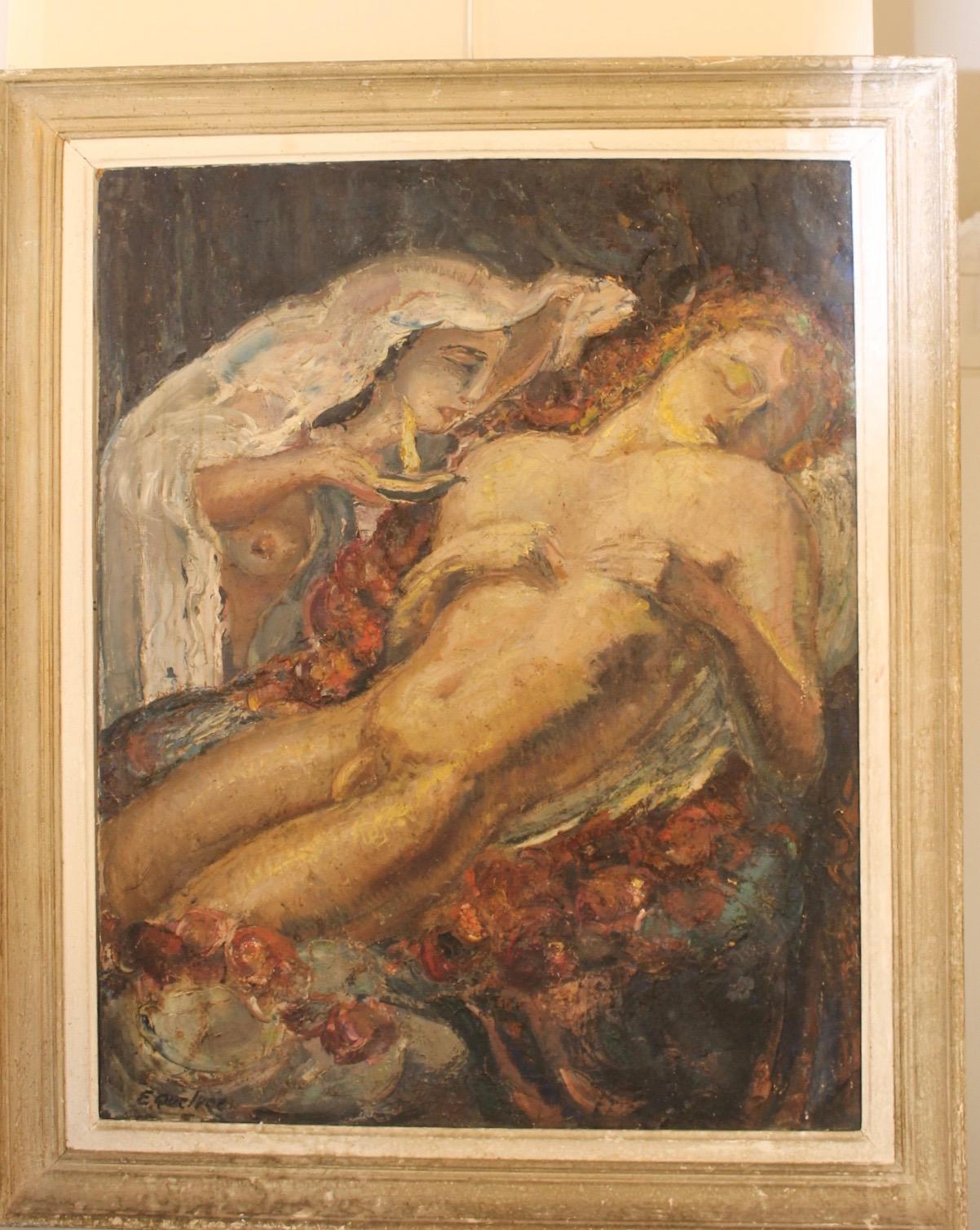 Aesthetic Movement Mythological Painting, F.Quelvée, French, 1940 For Sale