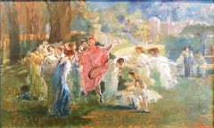 Mythological Scene with Dancing Faun and Muses, Stoppoloni Oil Italian Painting