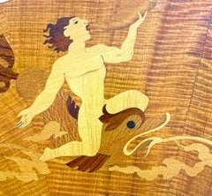 "Escenas Mitológicas", Espejo Art Decó con Incrustaciones de Madera con Tritón, Europa, Orfeo