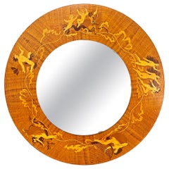 „Mythologische Szenen“, Art-Déco-Spiegel mit Holzintarsien und Triton, Europa, Orpheus