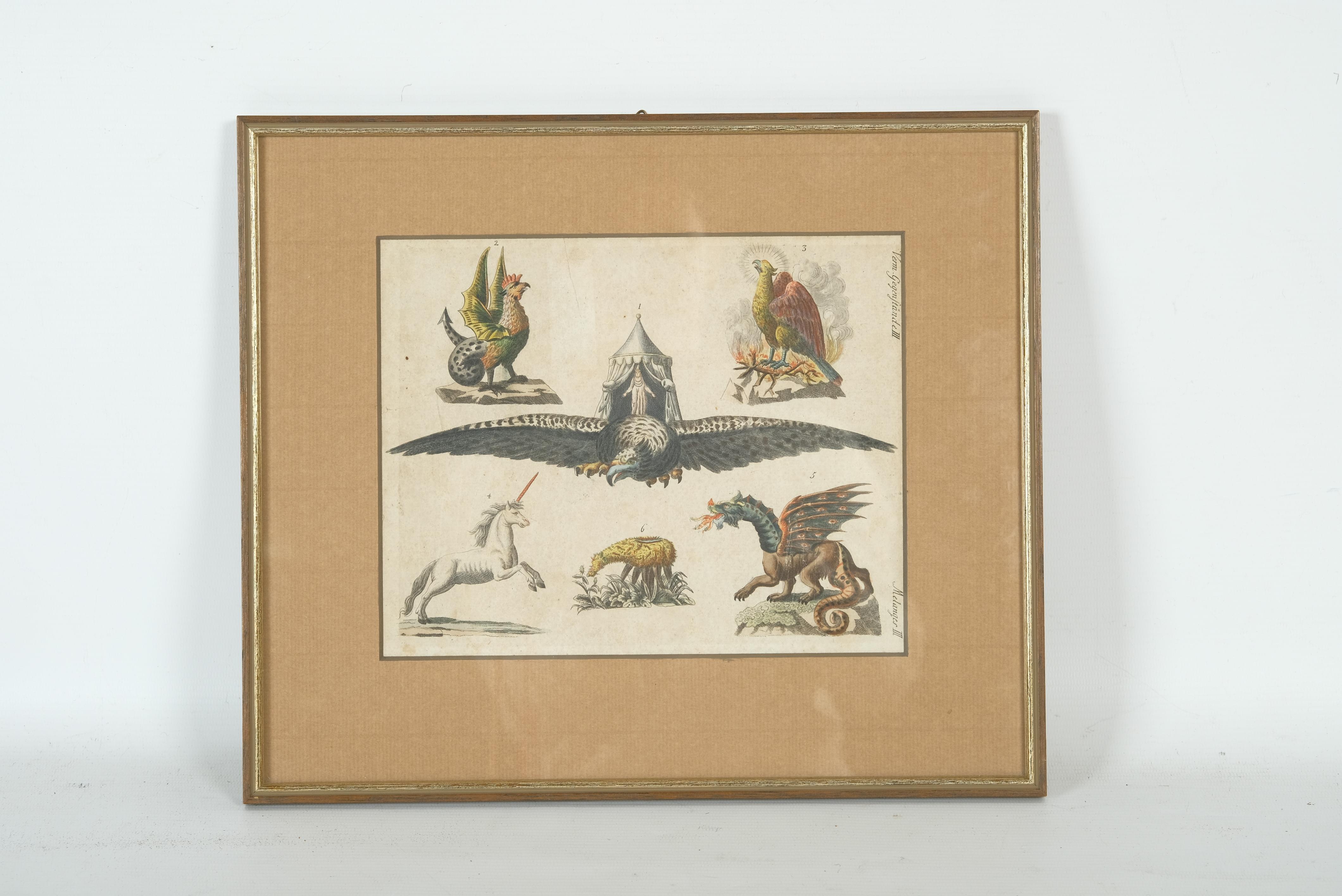 Mythos and Majesty: A Tapestry of Heraldic Legends Engraved and Framed, ca.1801 In Good Condition For Sale In Langweer, NL