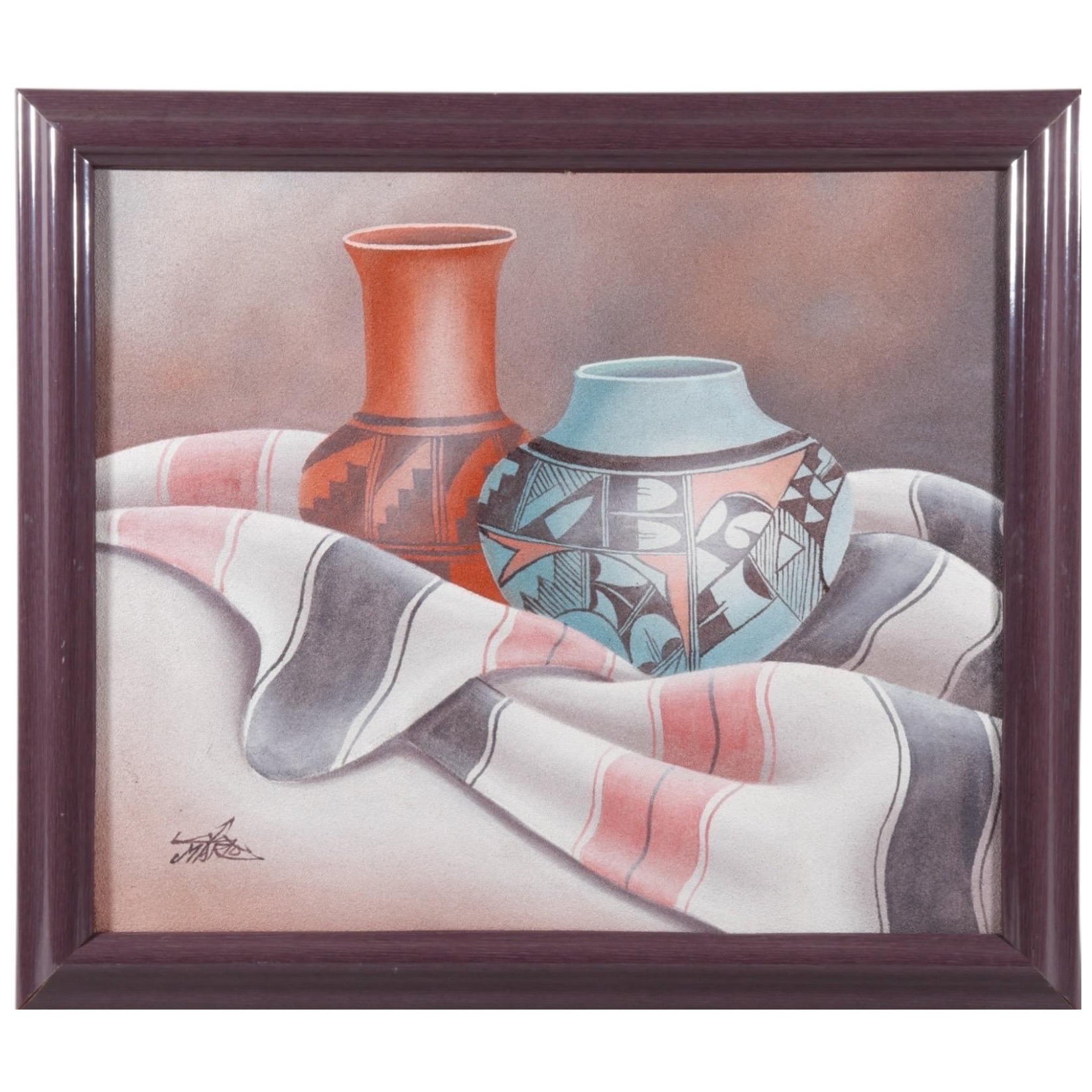 Myung Mario Jung Original Southwestern Pottery Still Life Sand & Öl auf Leinwand