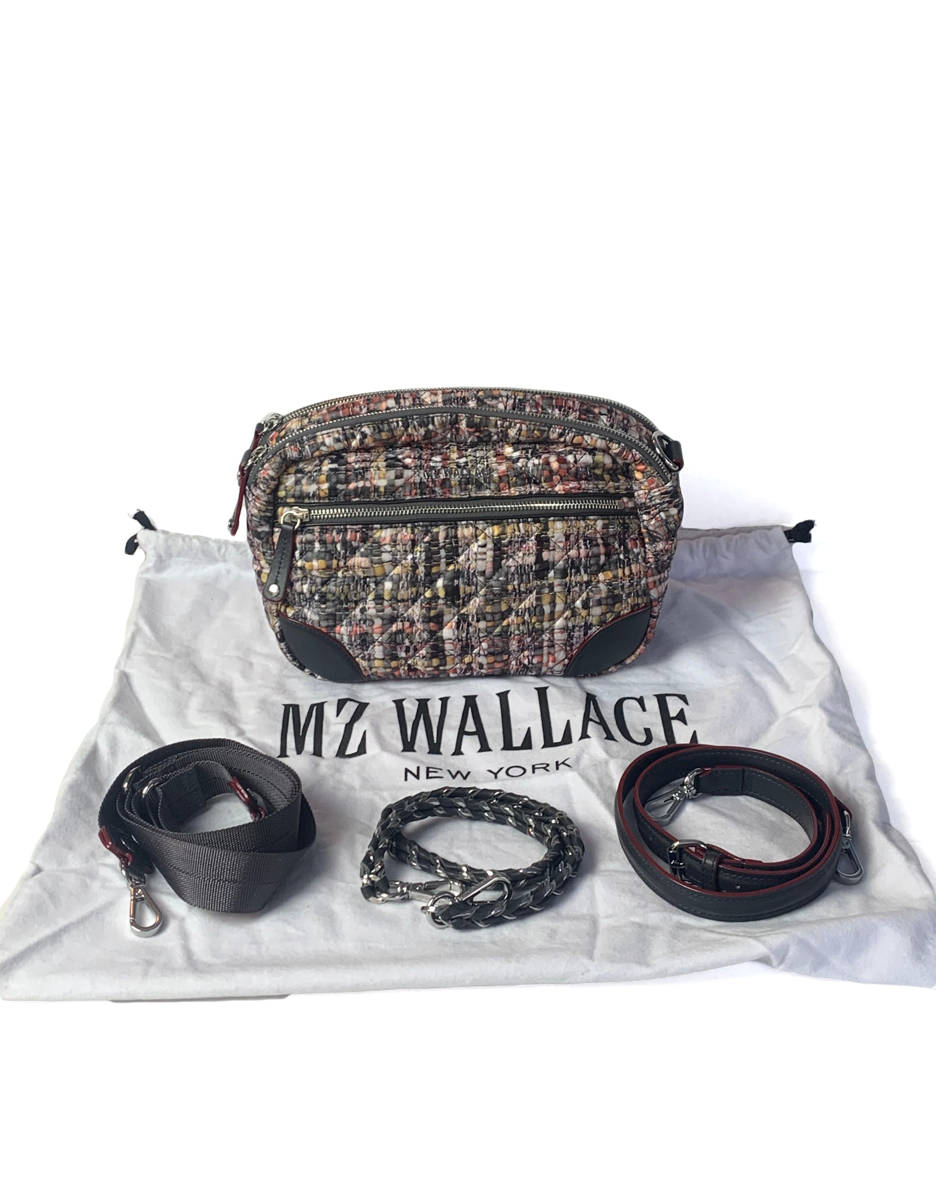 MZ Wallace Boucle Print Nylon Small Crosby Camera Crossbody Bag w/ Three Straps In Excellent Condition In New York, NY