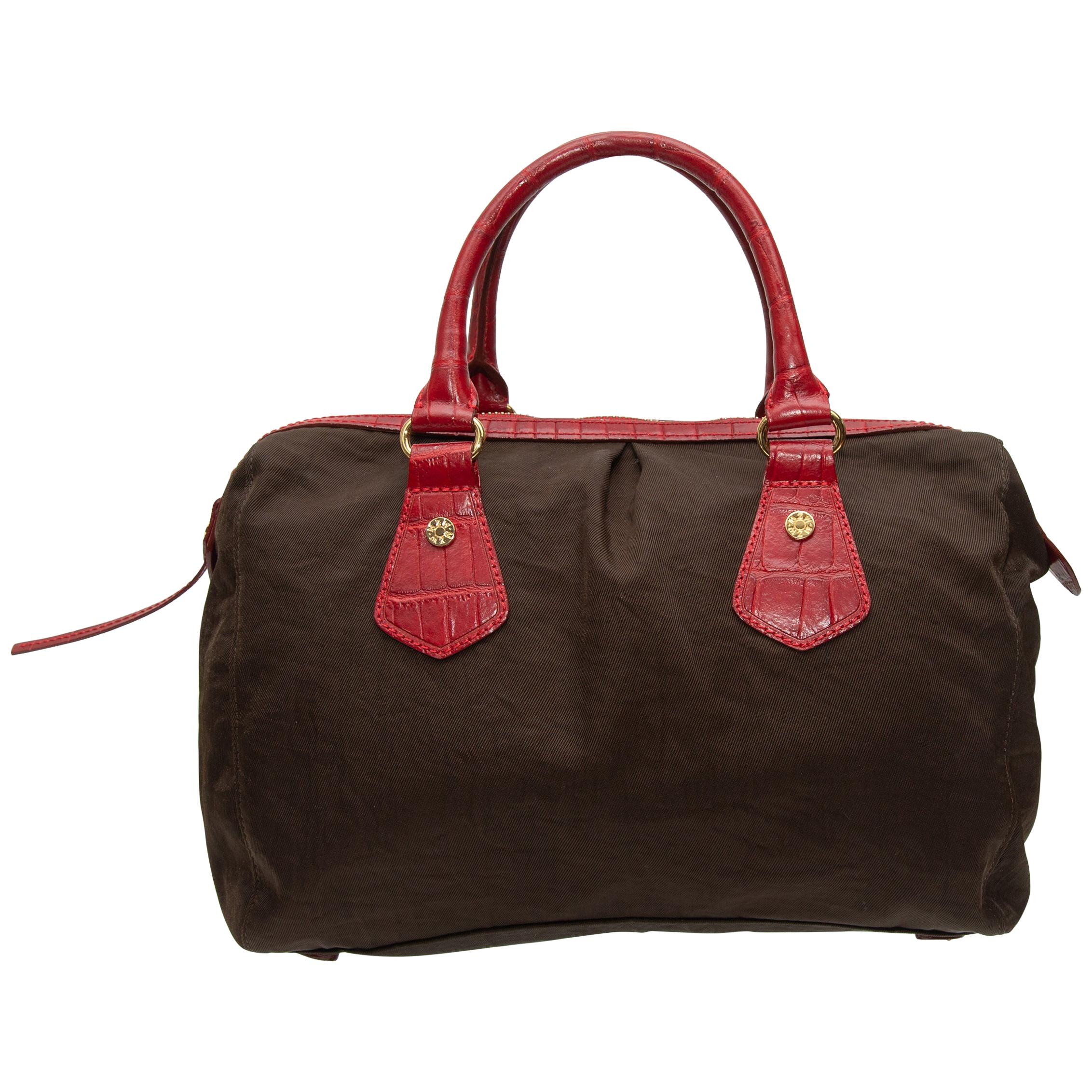 MZ Wallace Brown & Red Fabric Handbag