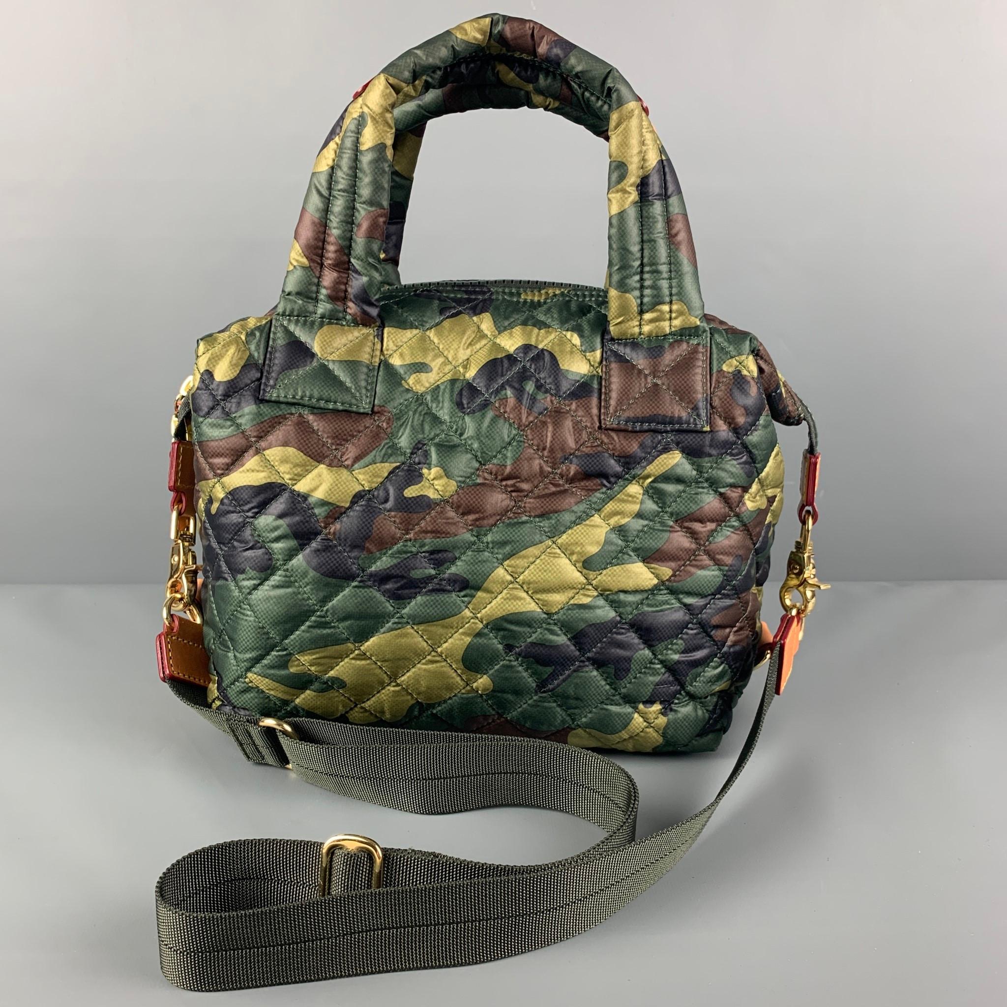 MZ WALLACE Green Olive Camoflage Nylon Cross Body Handbag & Leather Goods In Good Condition In San Francisco, CA