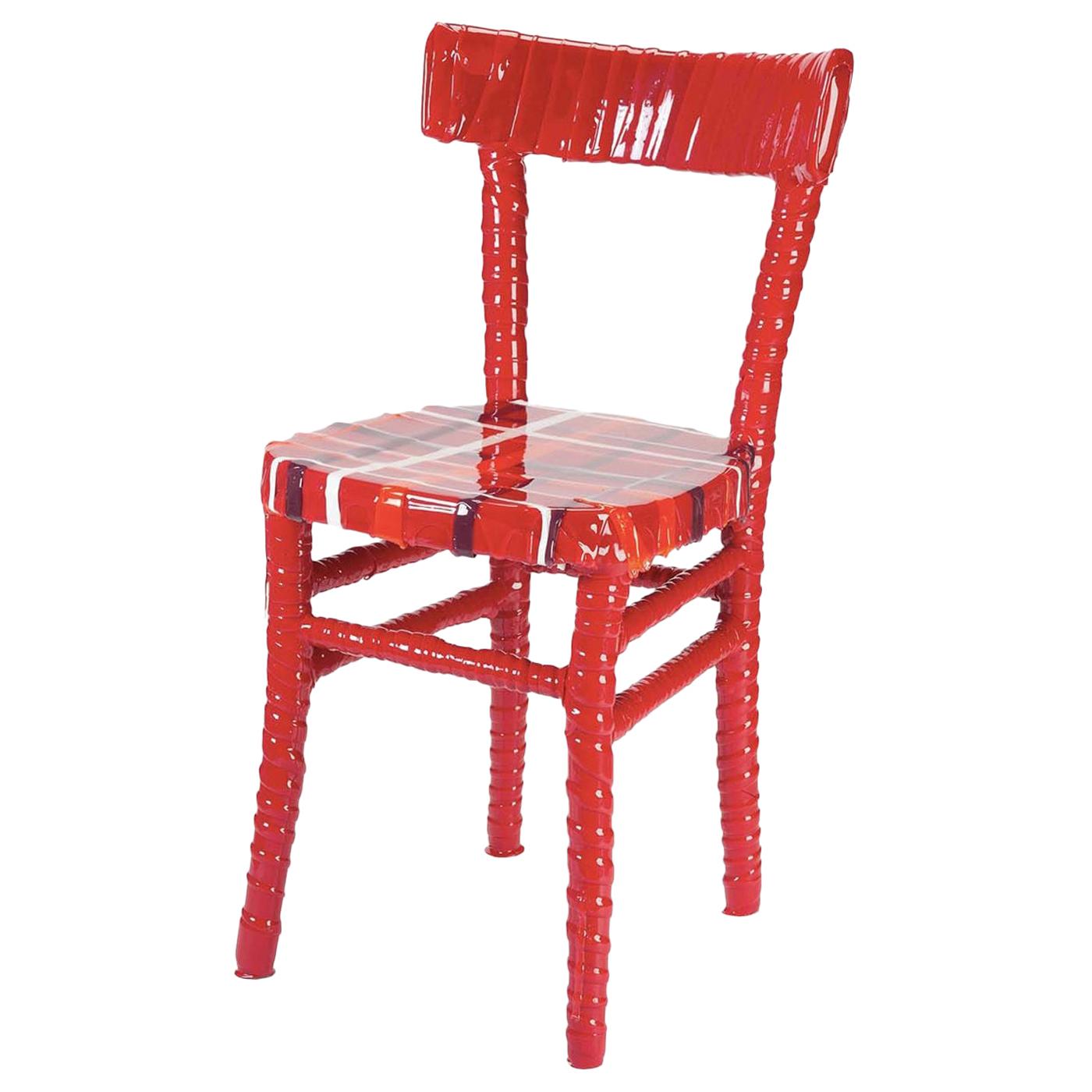 Chaise en résine rouge rayée N. 02/20 One-Off Striped de Paola Navone