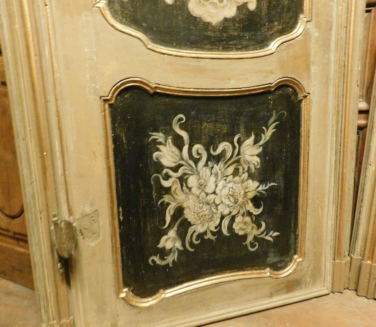 Walnut N. 2 internal doors in walnut and richly painted with frame and overdoor, Italy For Sale