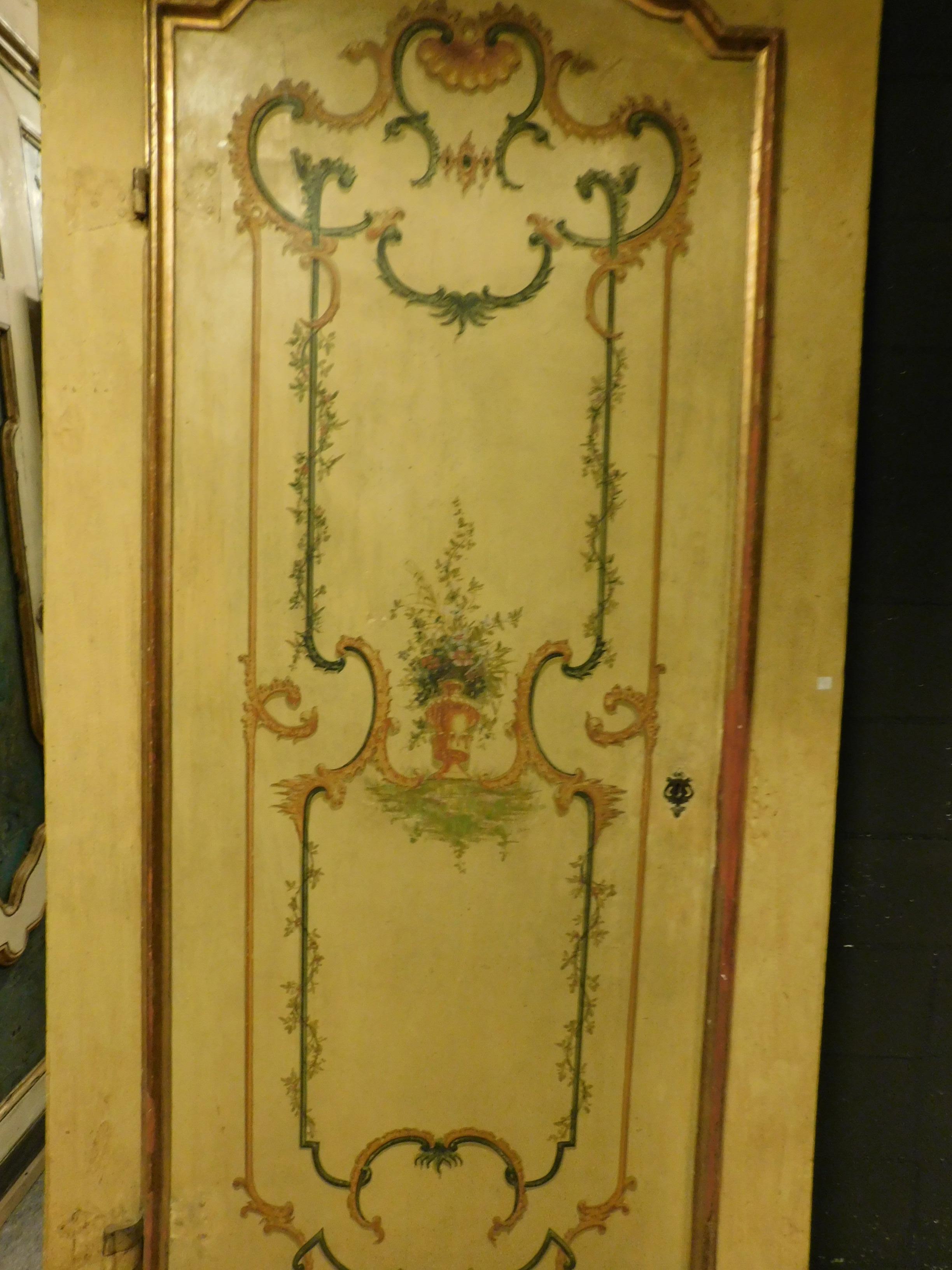 N. 3 Antique Yellow and Gold Lacquered Doors, Handmade Floral Painture, 1700 1
