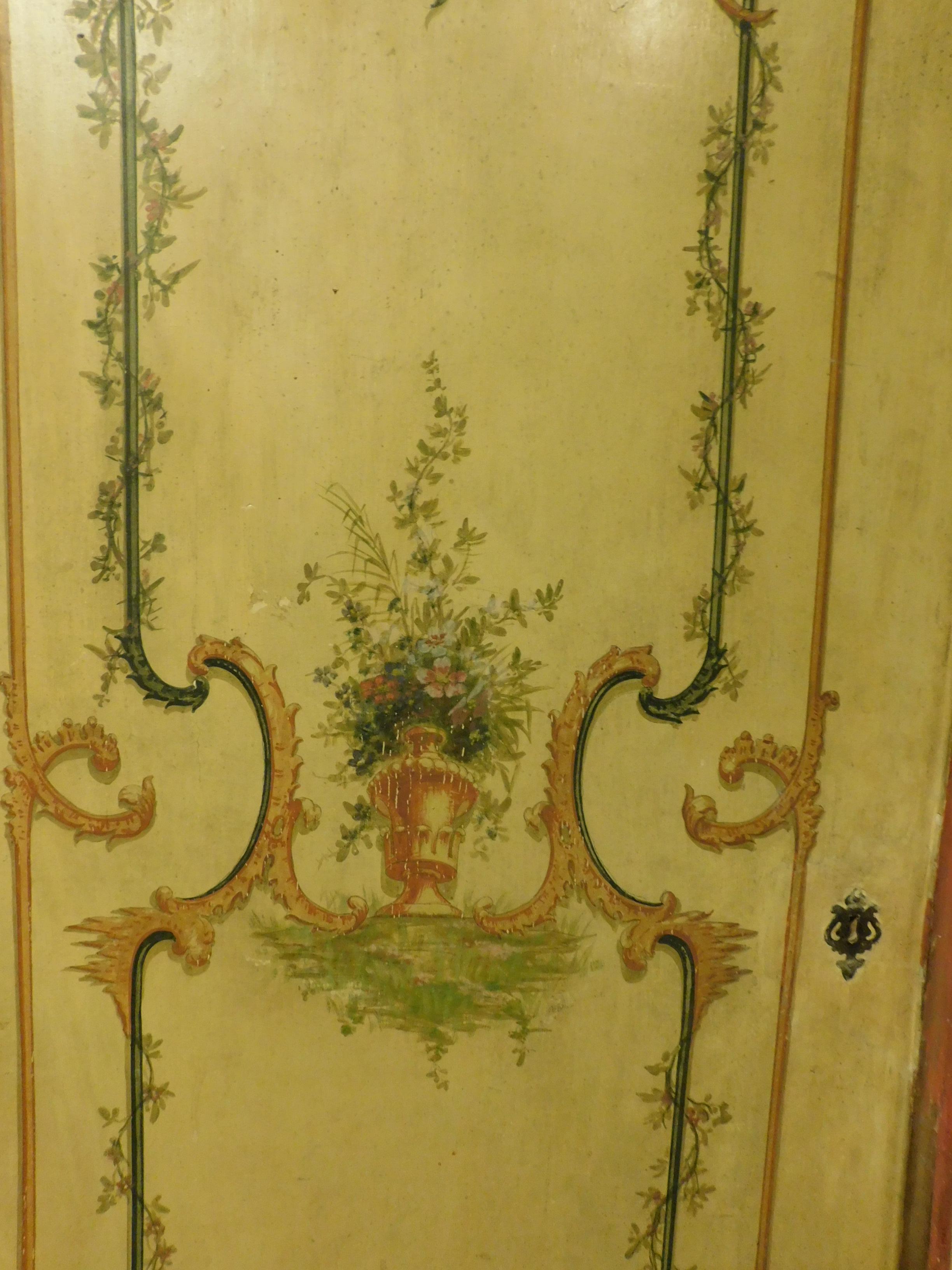 N. 3 Antique Yellow and Gold Lacquered Doors, Handmade Floral Painture, 1700 2