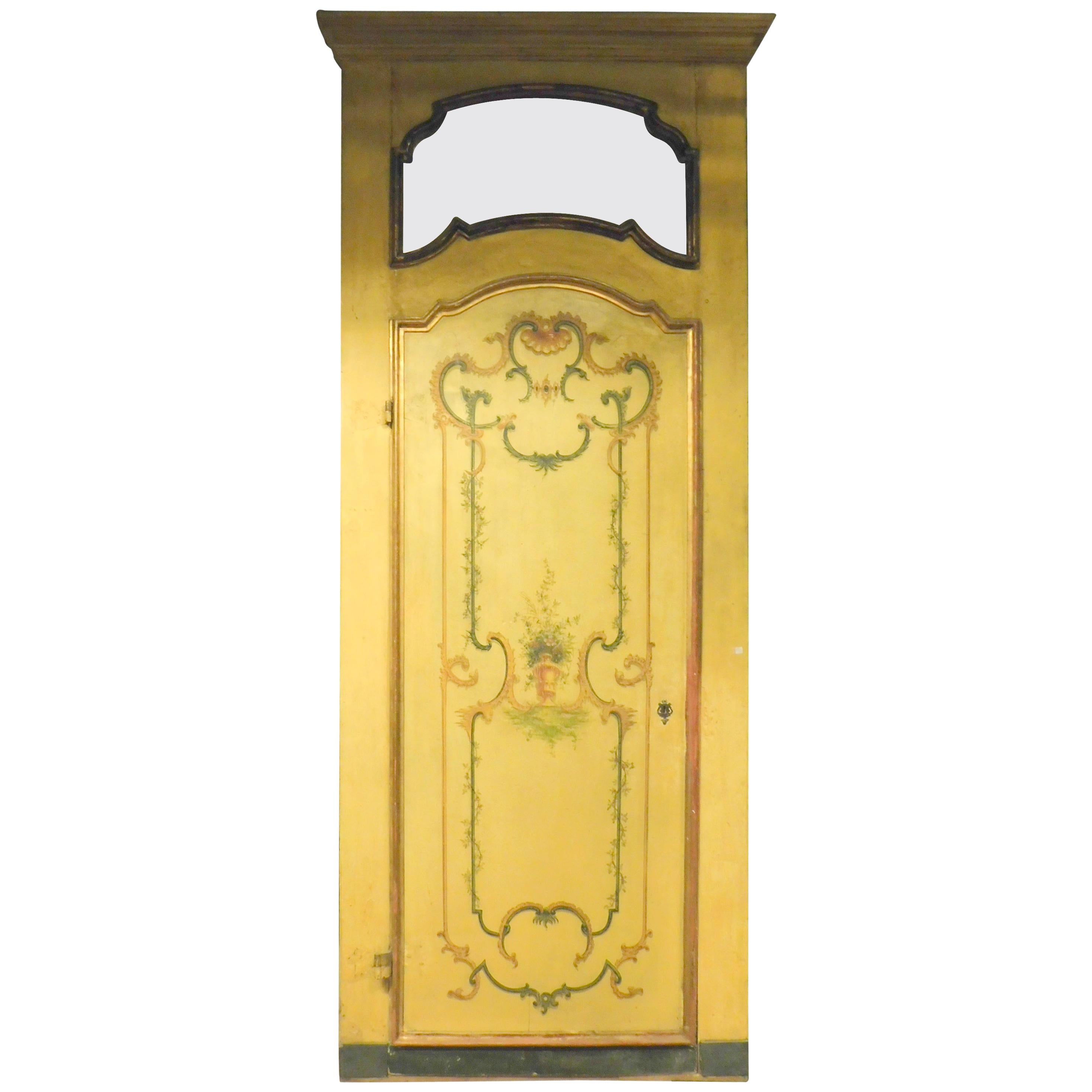N. 3 Antique Yellow and Gold Lacquered Doors, Handmade Floral Painture, 1700