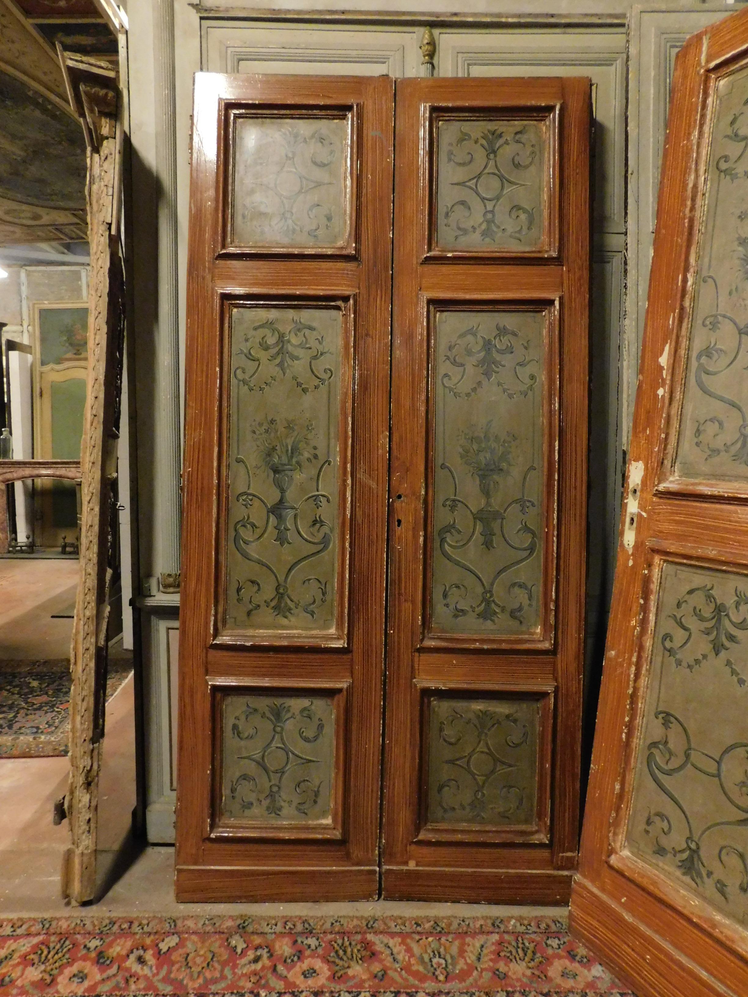 italien N. 6 portes doubles anciennes, laquées et peintes, 19ème siècle, Italie en vente