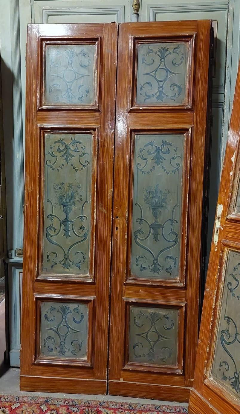 Hand-Painted N. 6 Antique Double Doors, Lacquered and Painted, 19th Century, Italy For Sale