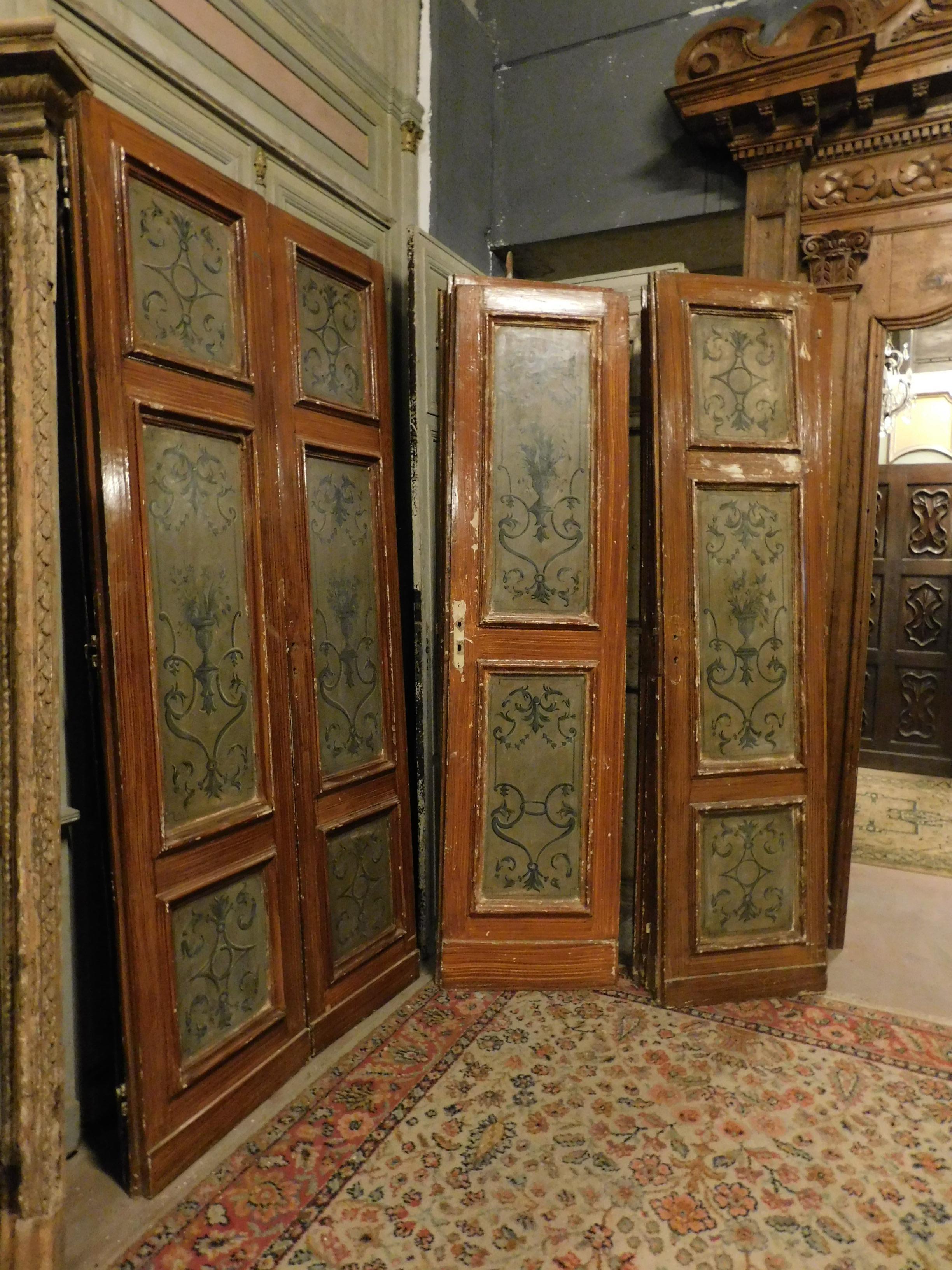 Bois N. 6 portes doubles anciennes, laquées et peintes, 19ème siècle, Italie en vente