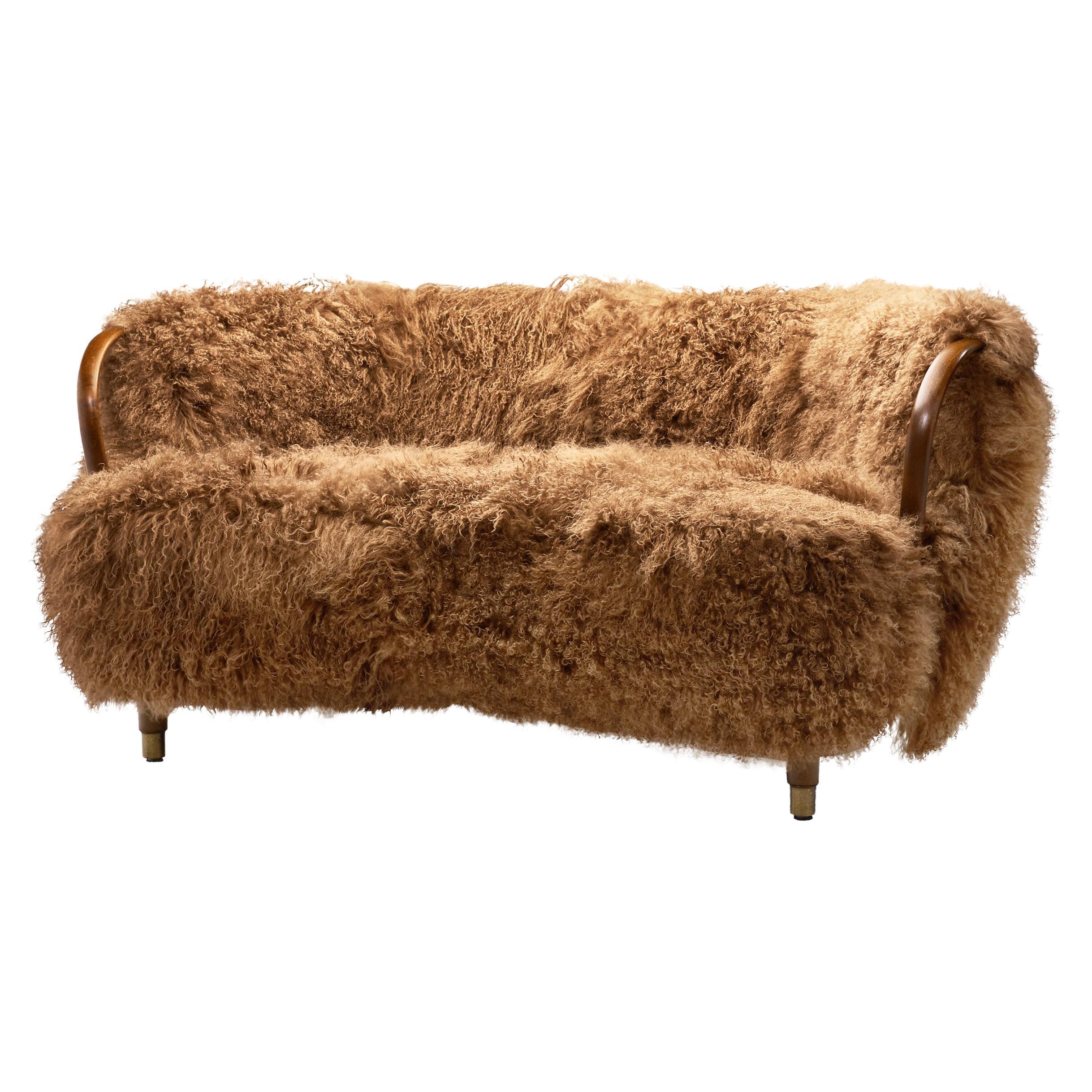 N. A. Jørgensens Møbelfabrik Sofa Model 96 in Tibetan Sheepskin, Denmark 1950s For Sale