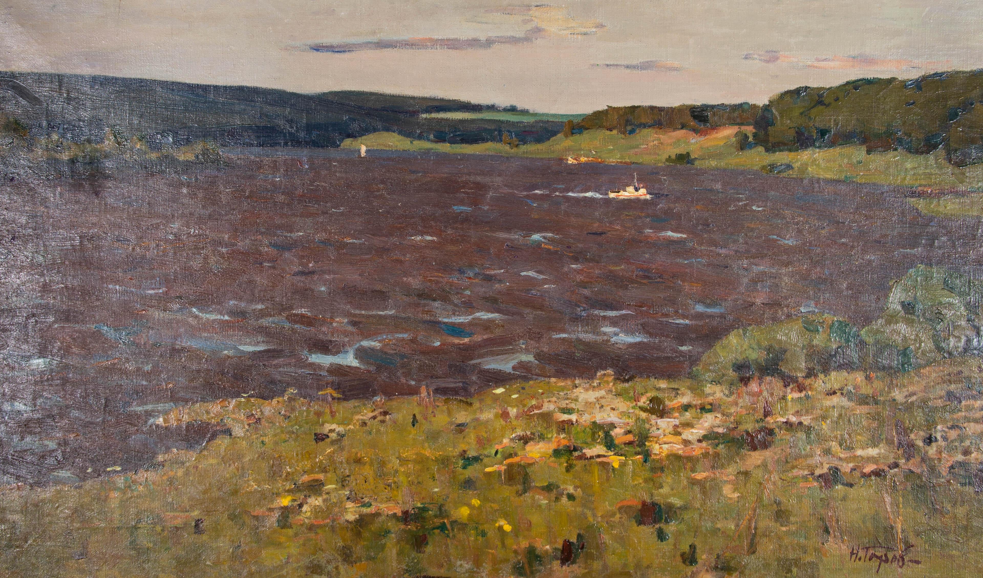 N. A. Torob, école russe, 1956, Huile, Soirée sur l'Oka 1