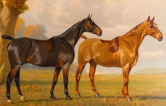 «Dos caballos de pura sangre en un paisaje otoñal» – Firmado por N. Blair, fechado en 1925
