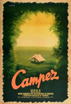 Original Vintage-Reiseplakat, Campez UFAC Association, Frankreich, Zeltkunst