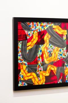 "Clown-Car Sex Scandal I, Collaged Textiles, Geometric Abstraction, Mixed Media