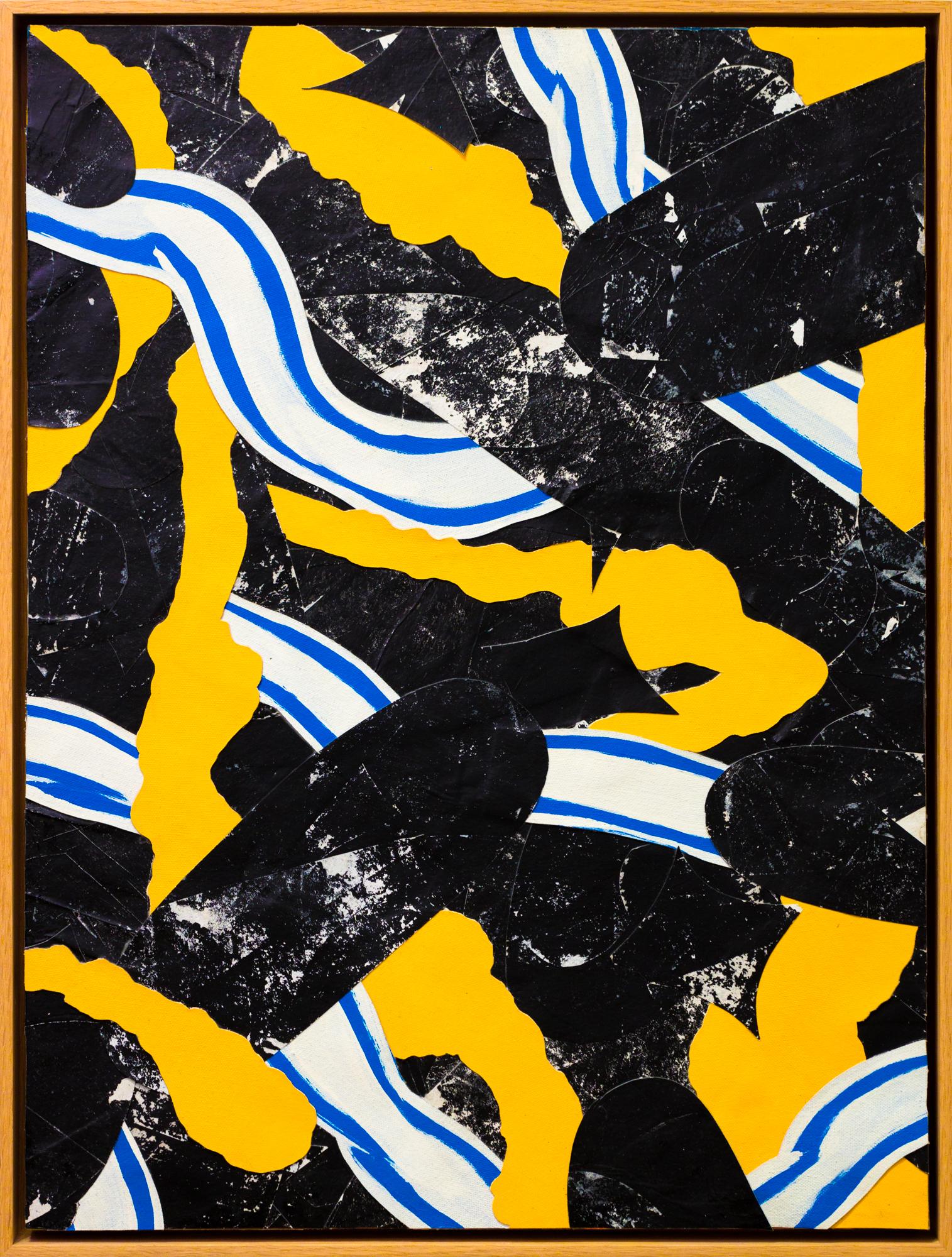 "Archeologia ubriaca I", Tessuti a collage, astrazione geometrica, tecnica mista