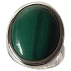 Vintage N. E. From Ring in Sterling Silver with Cabochon Cut Green Malachite