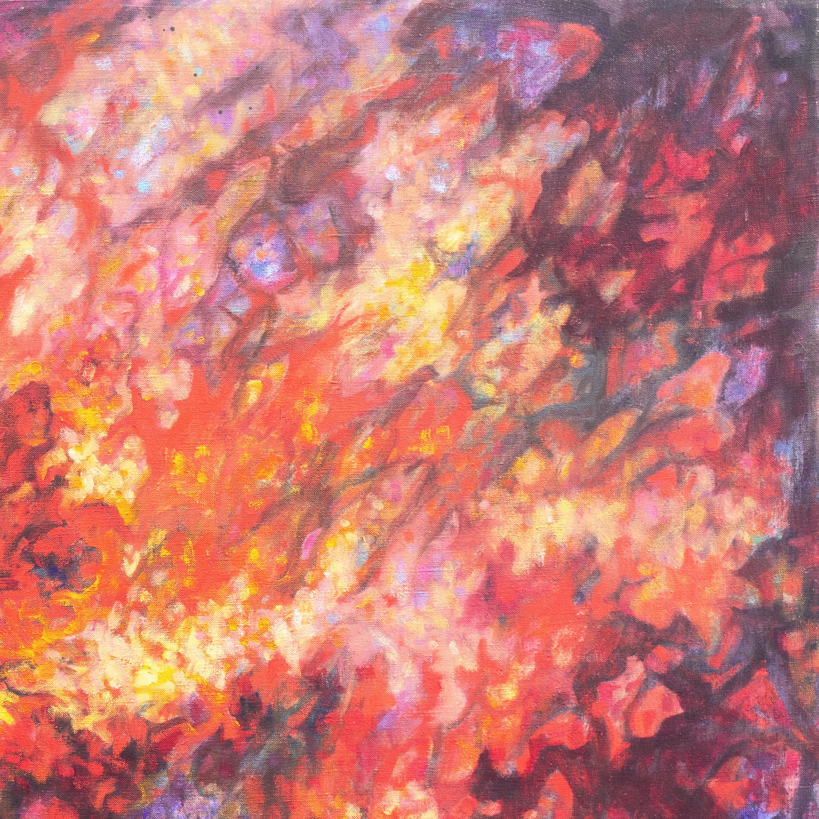'Abstraction in Coral and Scarlet', American Abstract, 1970's - Pink Abstract Painting by N. Flynn