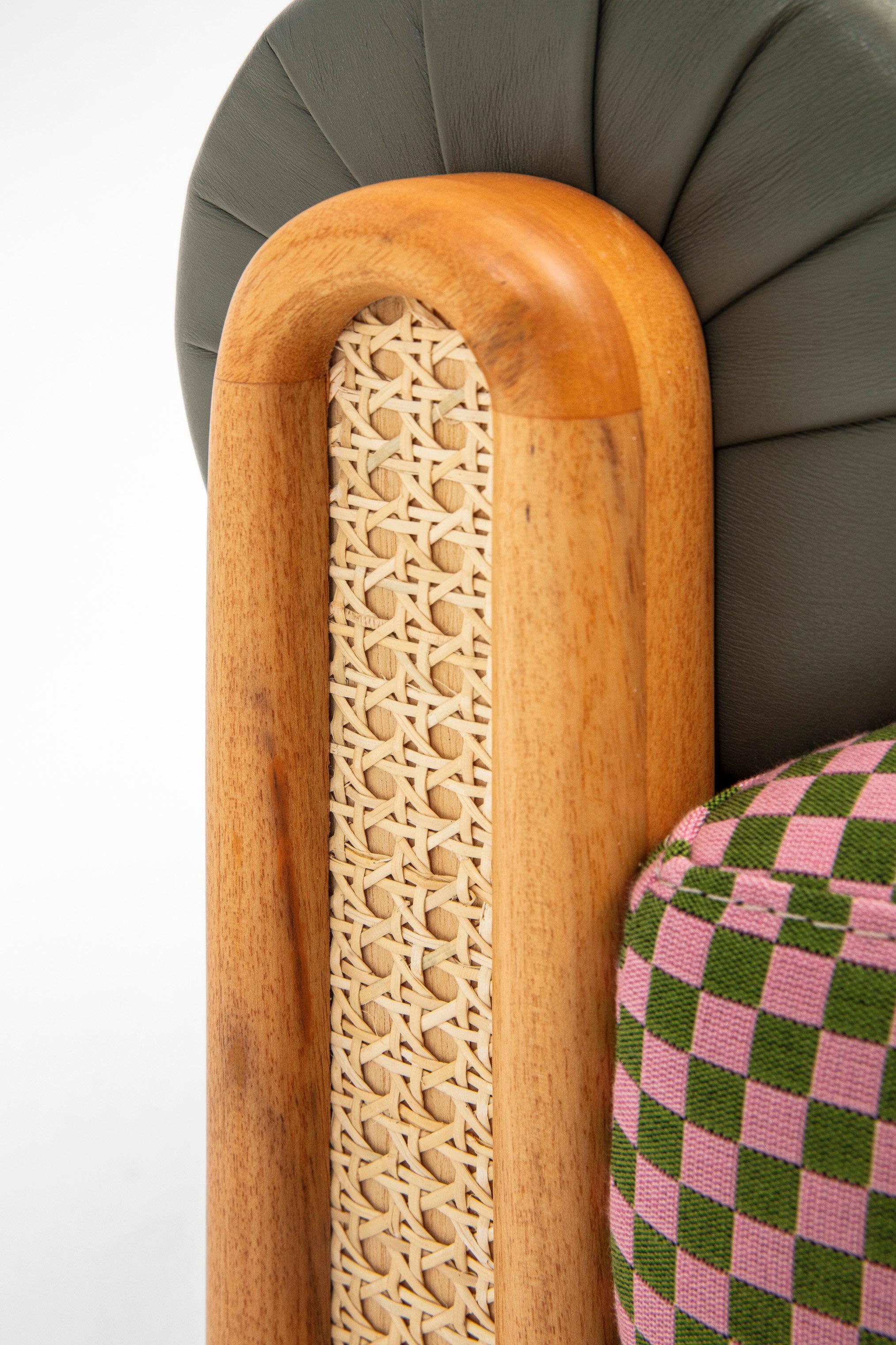 N-Gene Armchair Cherry & Olive by Merve Kahraman, Hand-Crafted Wood & Upholstery For Sale 4