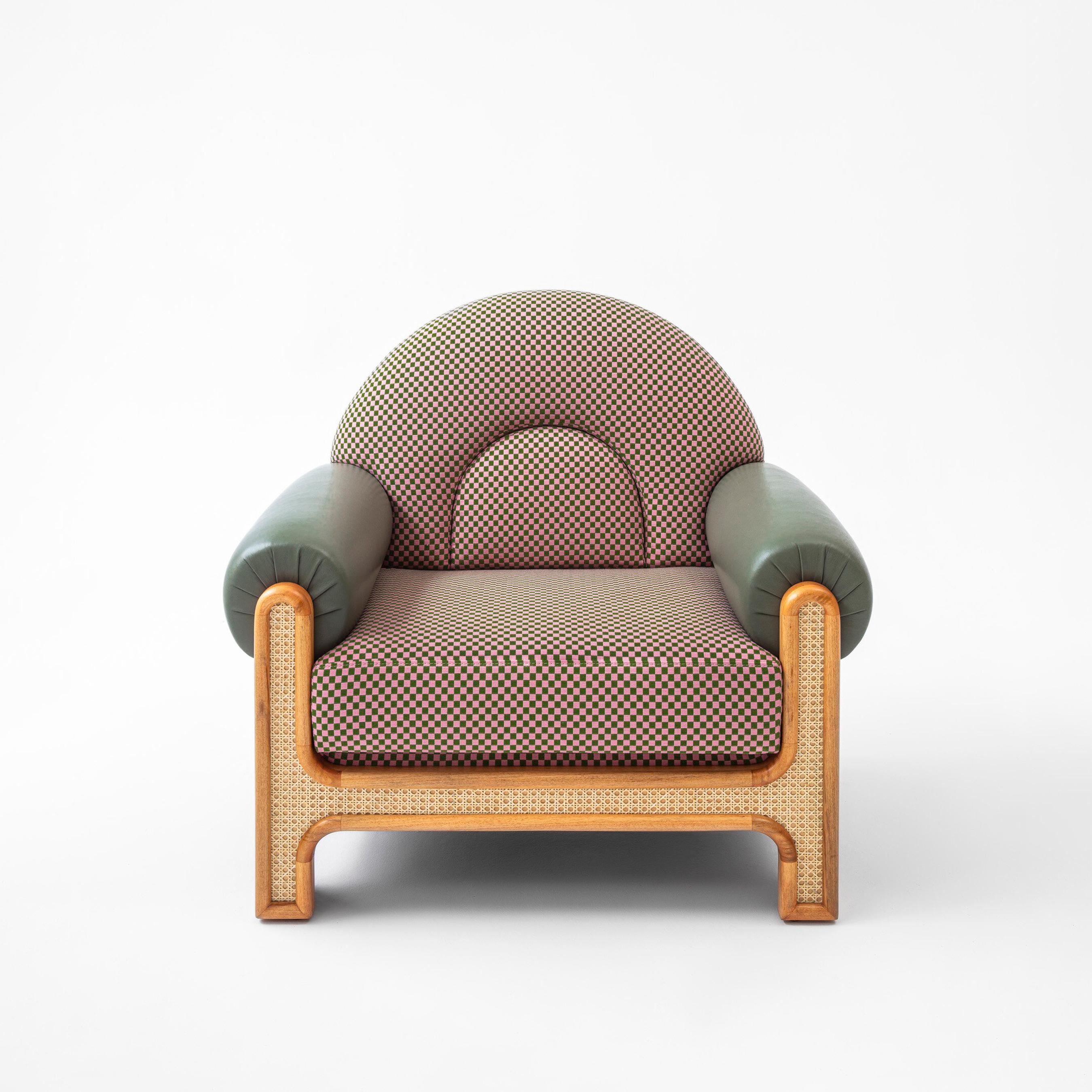 N-Gene Armchair Cherry & Olive by Merve Kahraman, Hand-Crafted Wood & Upholstery For Sale 6