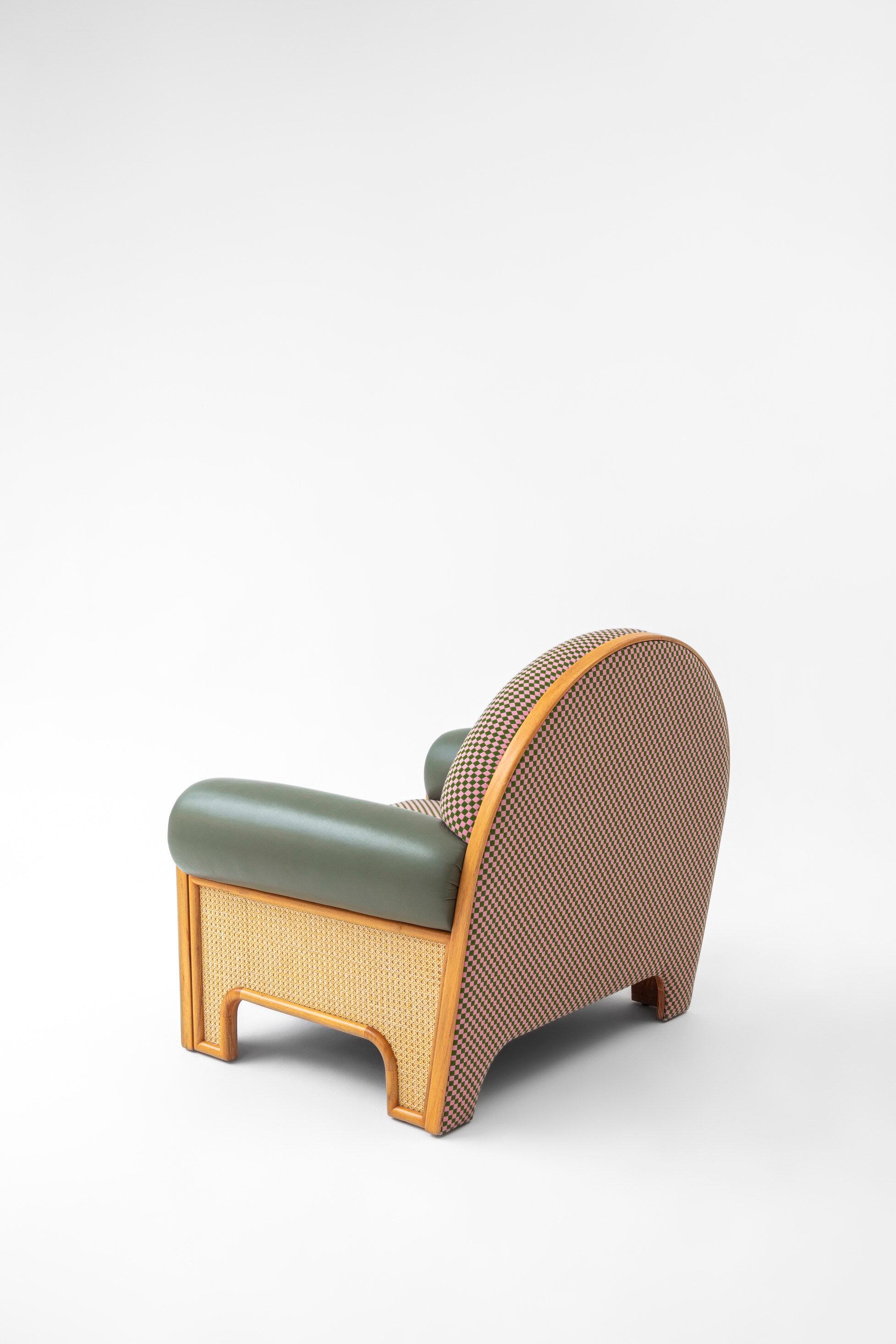 N-Gene Armchair Cherry & Olive by Merve Kahraman, Hand-Crafted Wood & Upholstery In New Condition For Sale In New York, NY