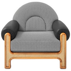 N-Gene Armchair with Black and Beige Checker Fabric and Black Leather
