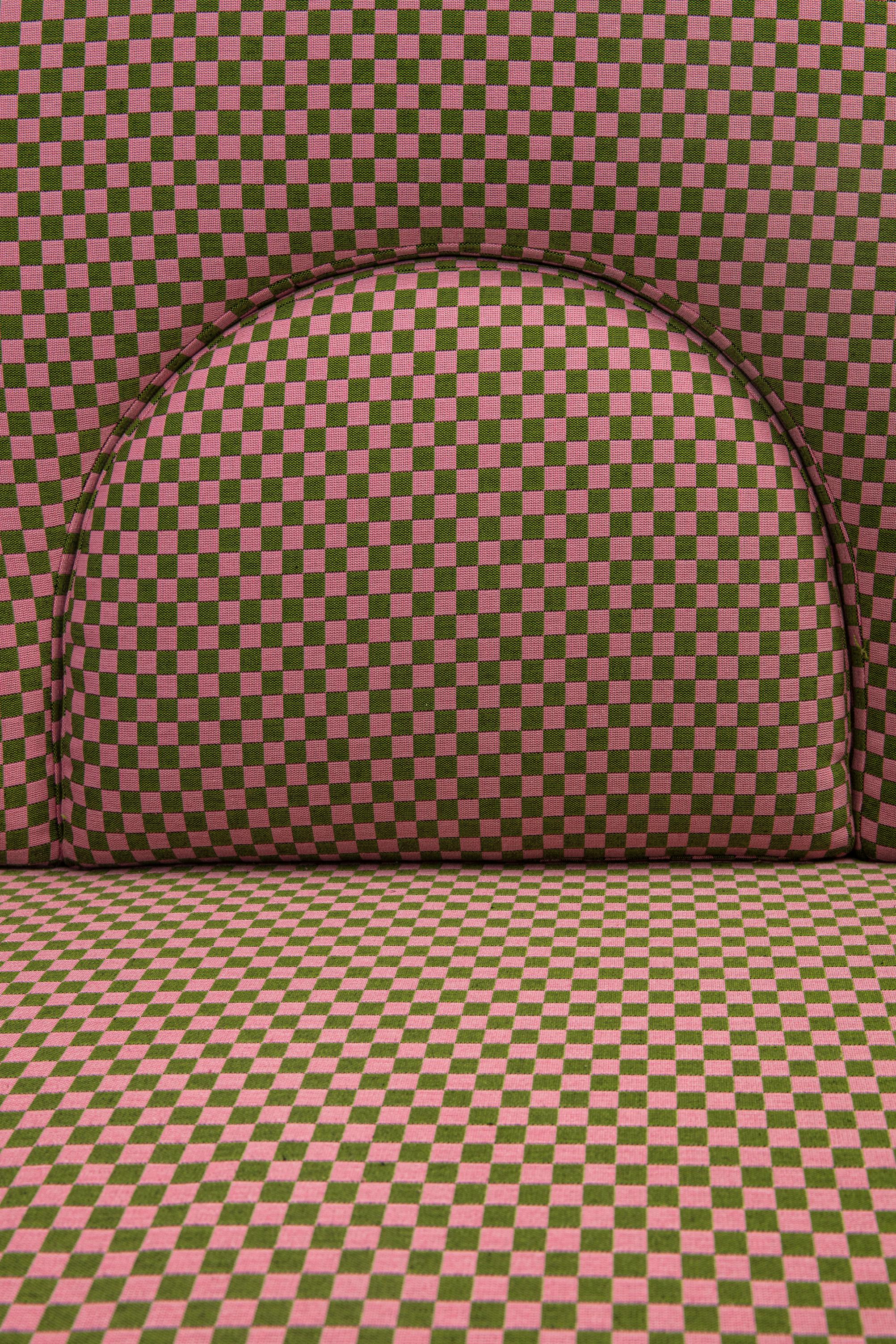 N-Gene Armchair with Cherry Checker Fabric and Olive Leather For Sale 2