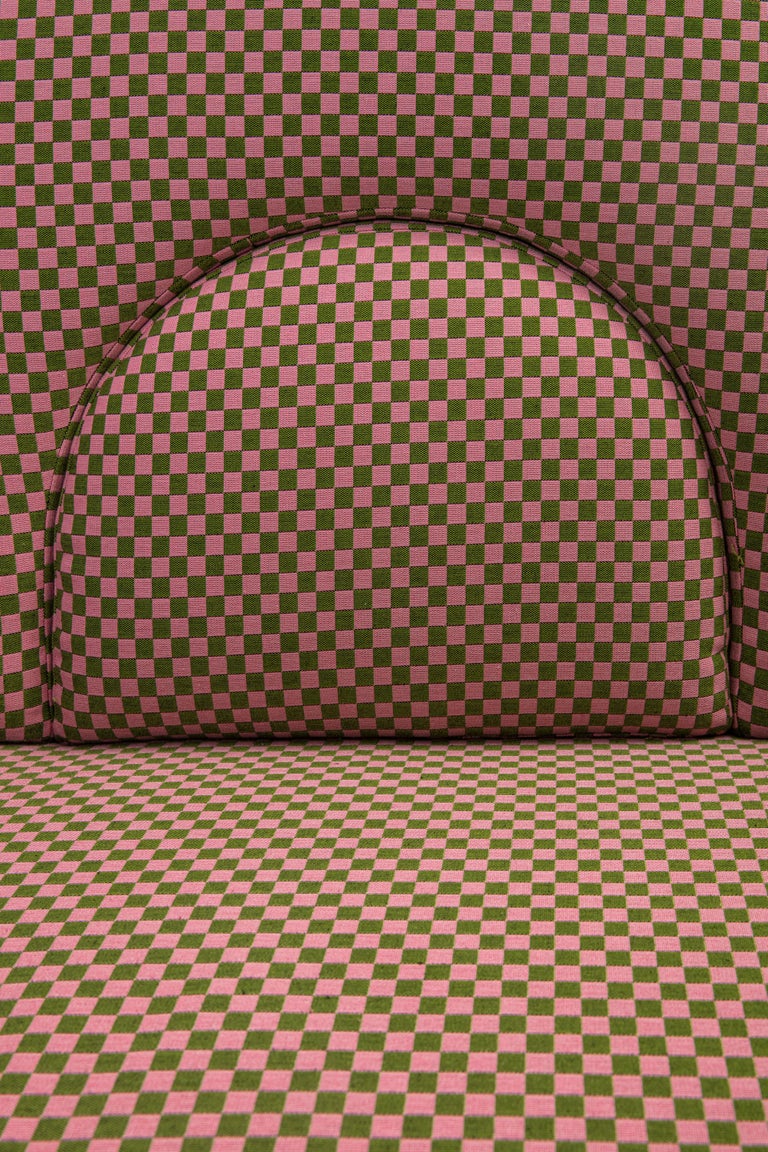 N-Gene Armchair with Cherry Checker Fabric and Olive Leather For Sale 3